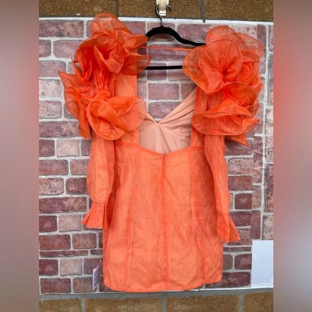 ASOS Orange Ruffle Puff-Sleeve Mini Dress - Picture 8 of 14